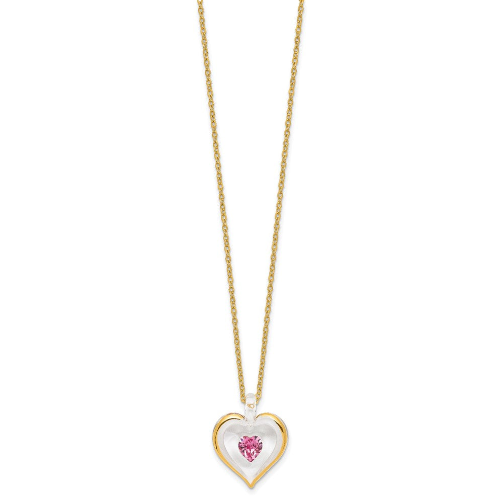 Glass Baron 22K Accent Gilding Gold-trim Glass with Pink October Birthstone Crystal from Swarovski Heart 18 inch Gold-tone Necklace GM9409