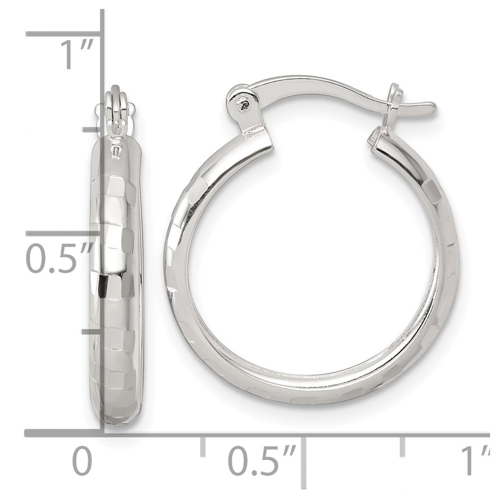 Sterling Silver Polished Diamond-cut 20x3mm Round Hoop Earrings