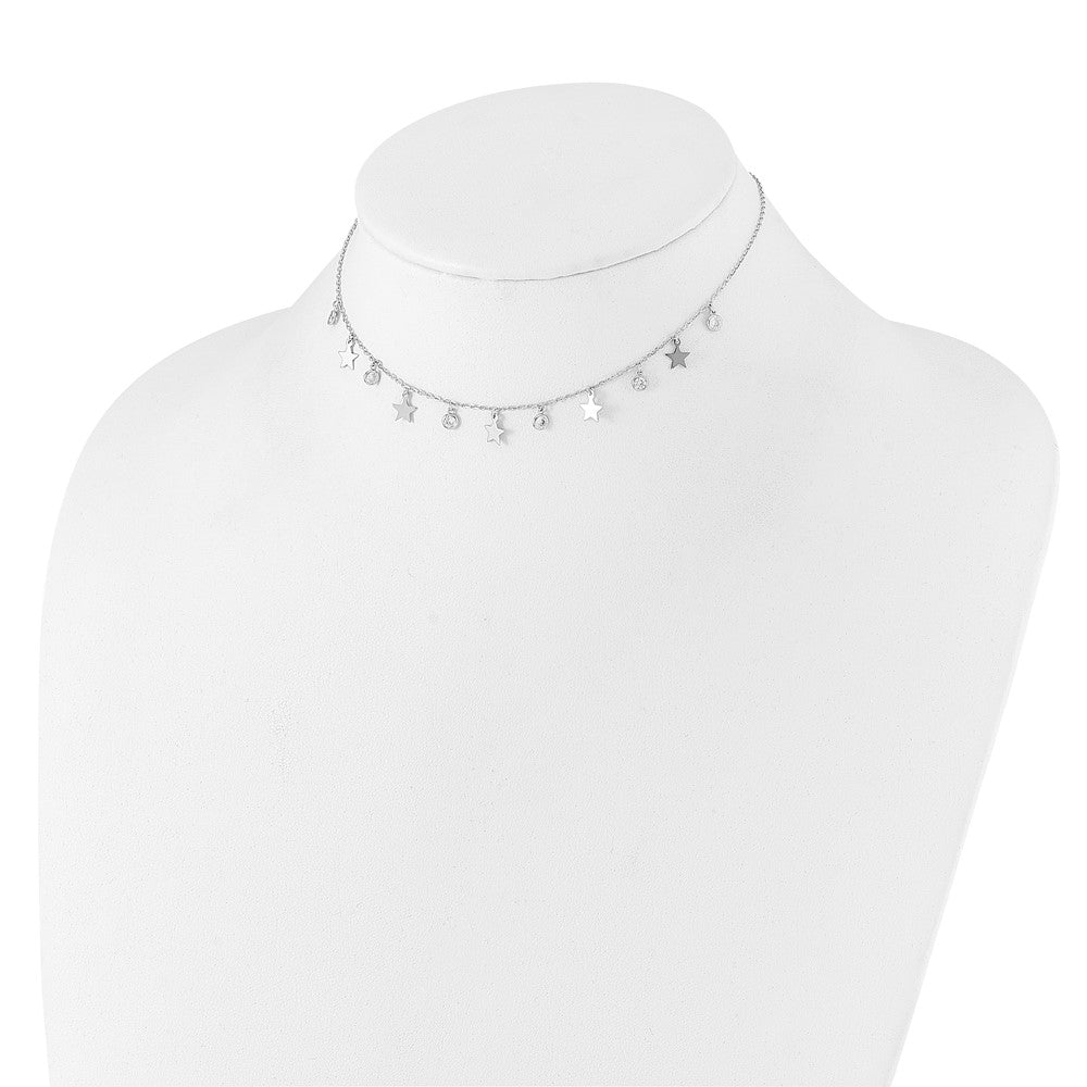 Sterling Silver Rhodium-Plated CZ Star with 2in Ext. Choker 12.5 Inches