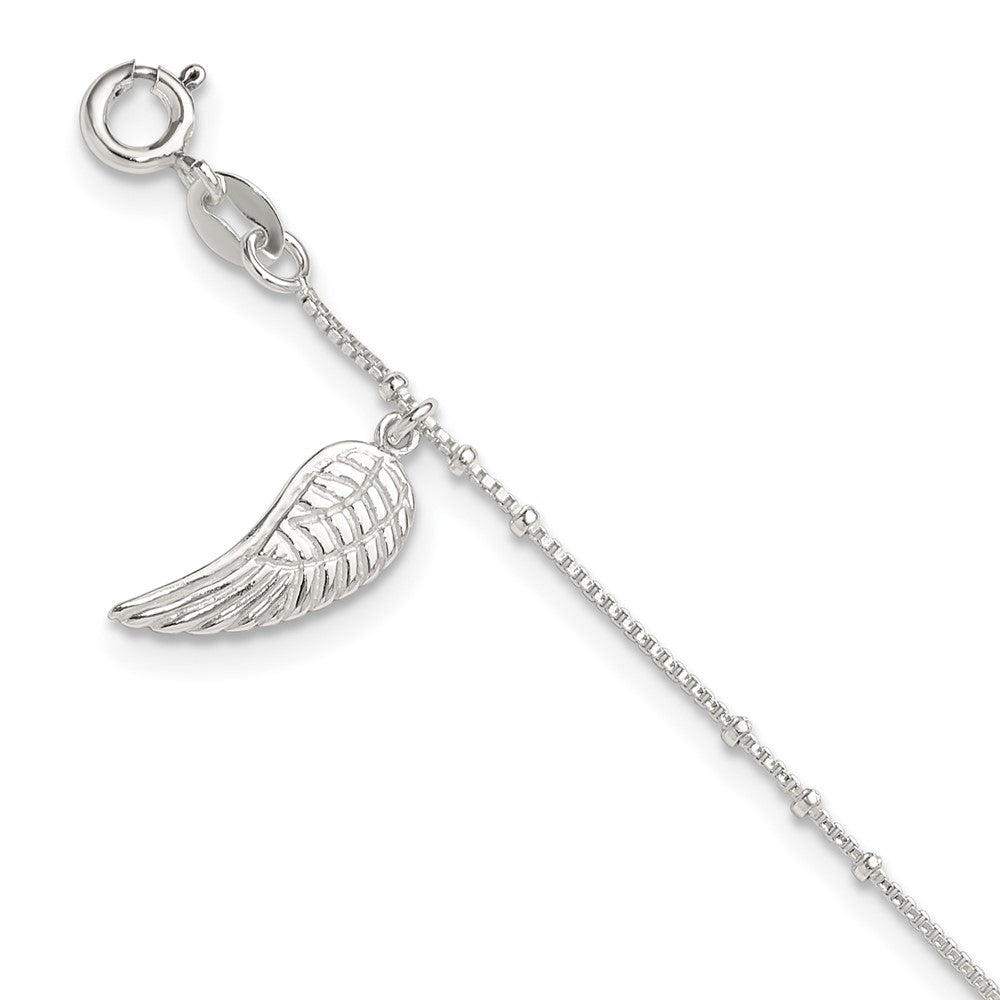Sterling Silver Polished Wing Dangle 9in Plus 1Ext Anklet 9 inches