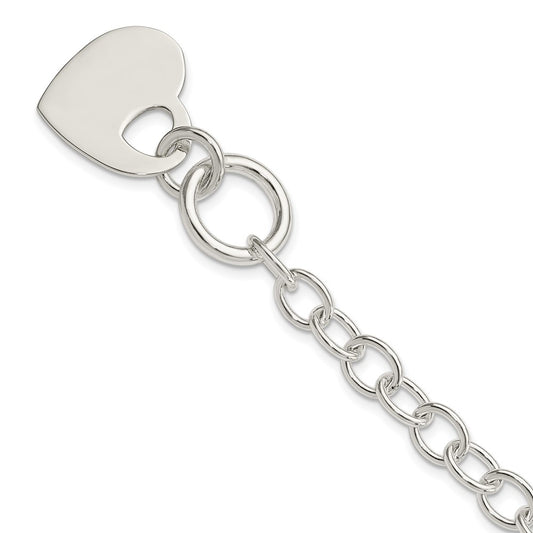 Sterling Silver Polished Engraveable Heart Bracelet 8.5 inches