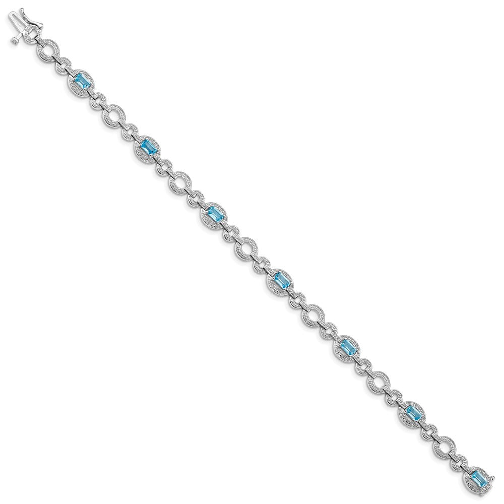 Sterling Silver Rhodium-plated Dia. & Lt Swiss Blue Topaz Oval Bracelet 7 inches