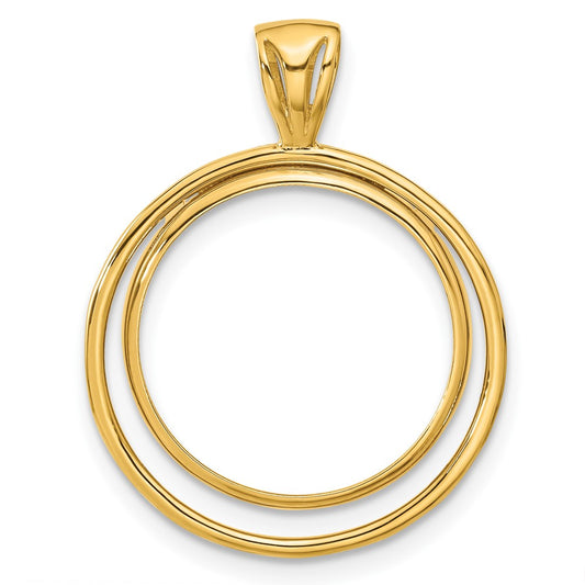 Wideband Distinguished Coin Jewelry 14k Polished Offset Double Circle 21.6mm Prong Coin Bezel Pendant