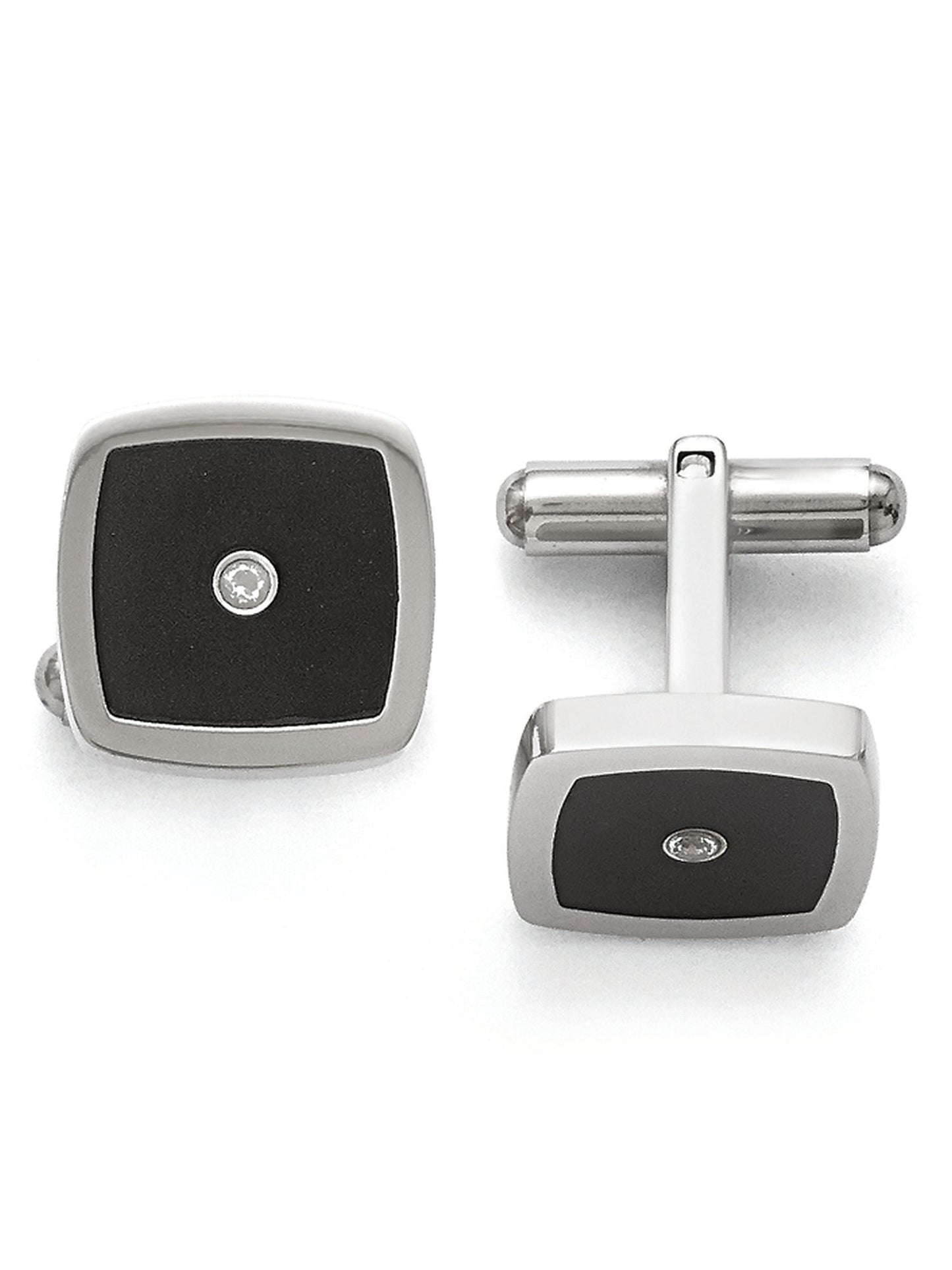 Stainless Steel Polished Enameled CZ Cuff Links