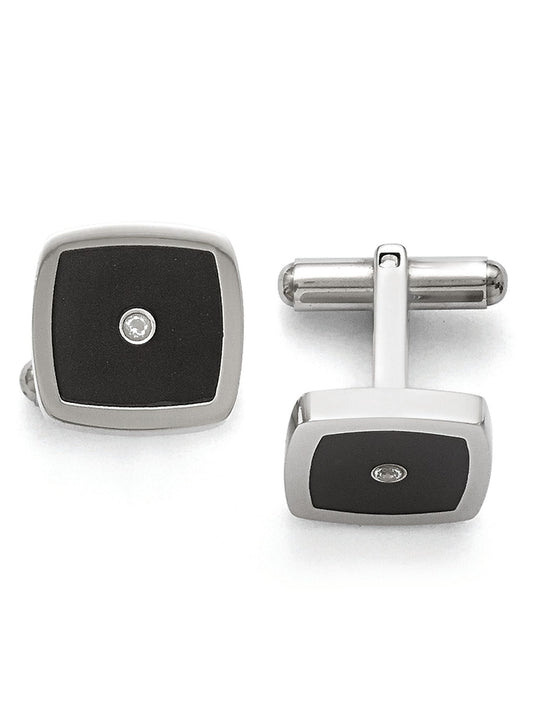 Stainless Steel Polished Enameled CZ Cuff Links