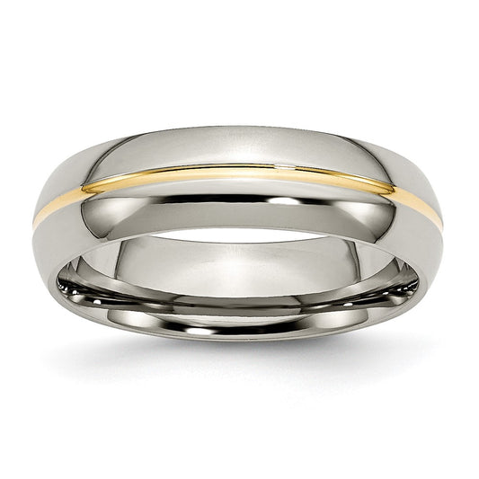 Titanium Polished Yellow IP-plated 6mm Grooved Band Size - 15