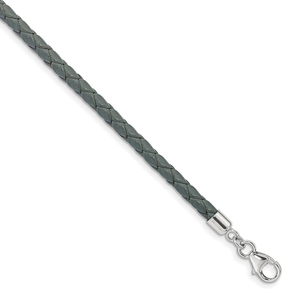 Sterling Silver Reflections Gray Leather Rhodium-plated 14 inch with a 2 inch extention Choker/Wrap Bracelet 14 inches