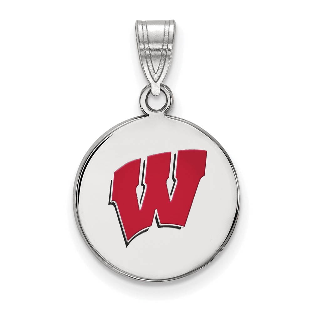 Sterling Silver LogoArt Official Licensed Collegiate University of Wisconsin (UW) Medium Enamel Disc Pendant