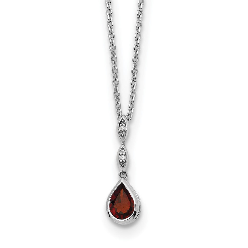 White Ice Sterling Silver Rhodium-plated 18 inch Diamond and Garnet Teardrop Necklace with 2 inch Extender