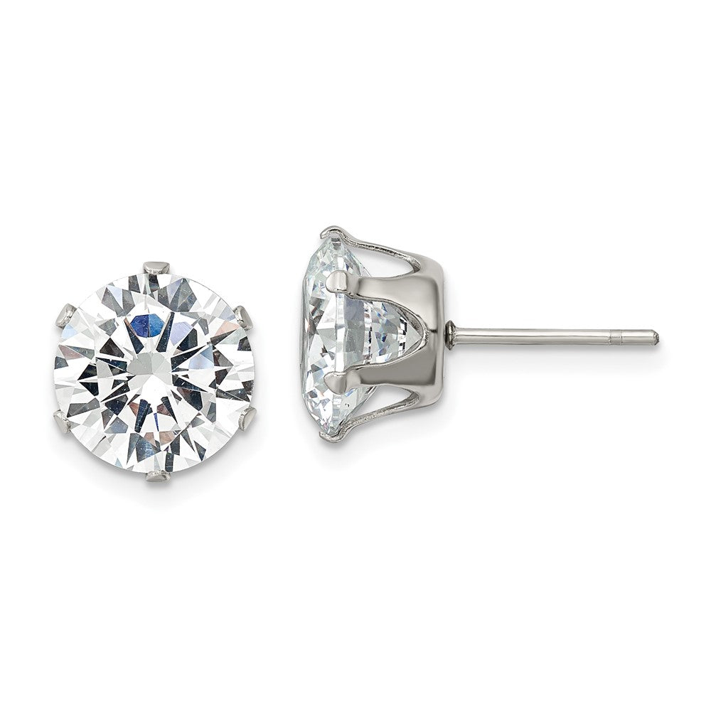 Stainless Steel Polished 10mm Round CZ Stud Post Earrings