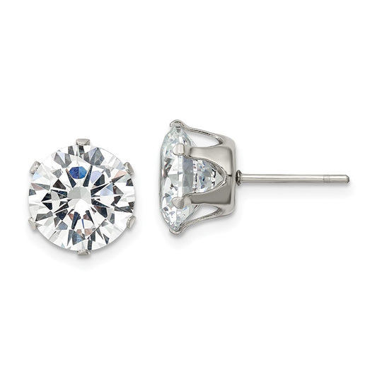 Stainless Steel Polished 10mm Round CZ Stud Post Earrings