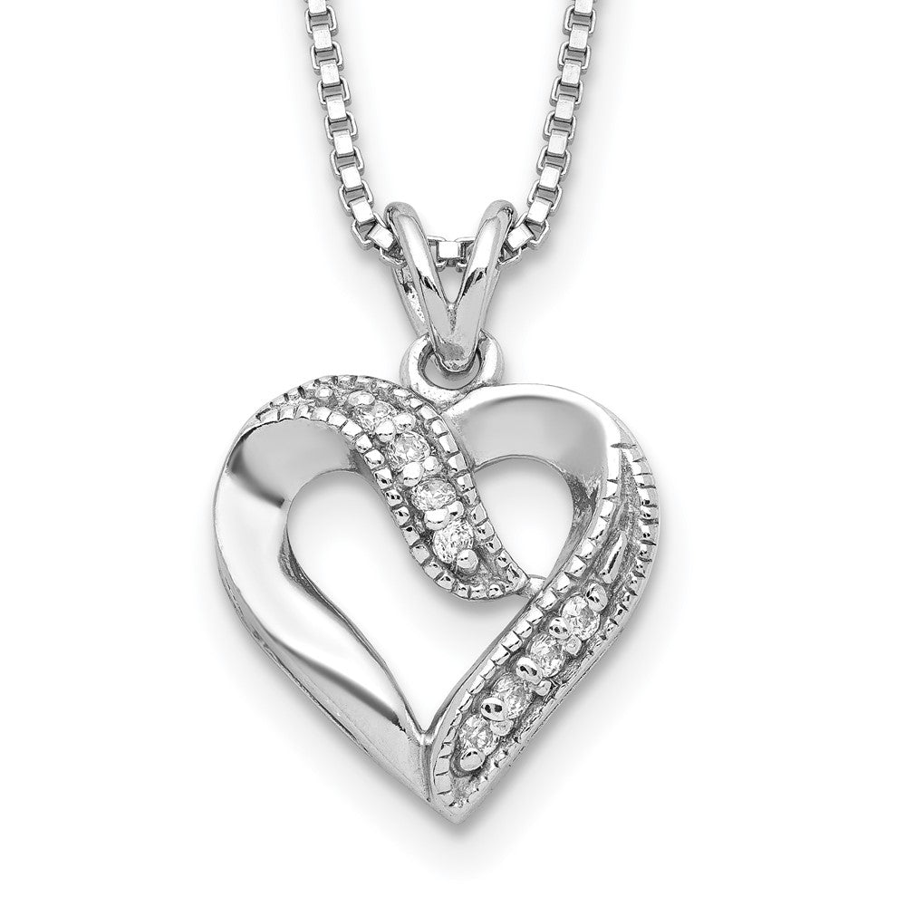 Sterling Silver Rhodium-plated Fancy CZ Open Heart 16 inch Necklace 16 Inches