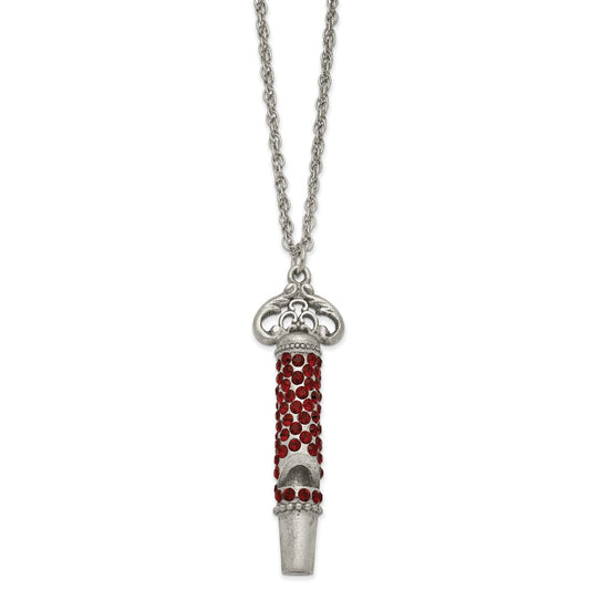 1928 Pewter-tone 30in Red Crystal Functional Whistle Necklace
