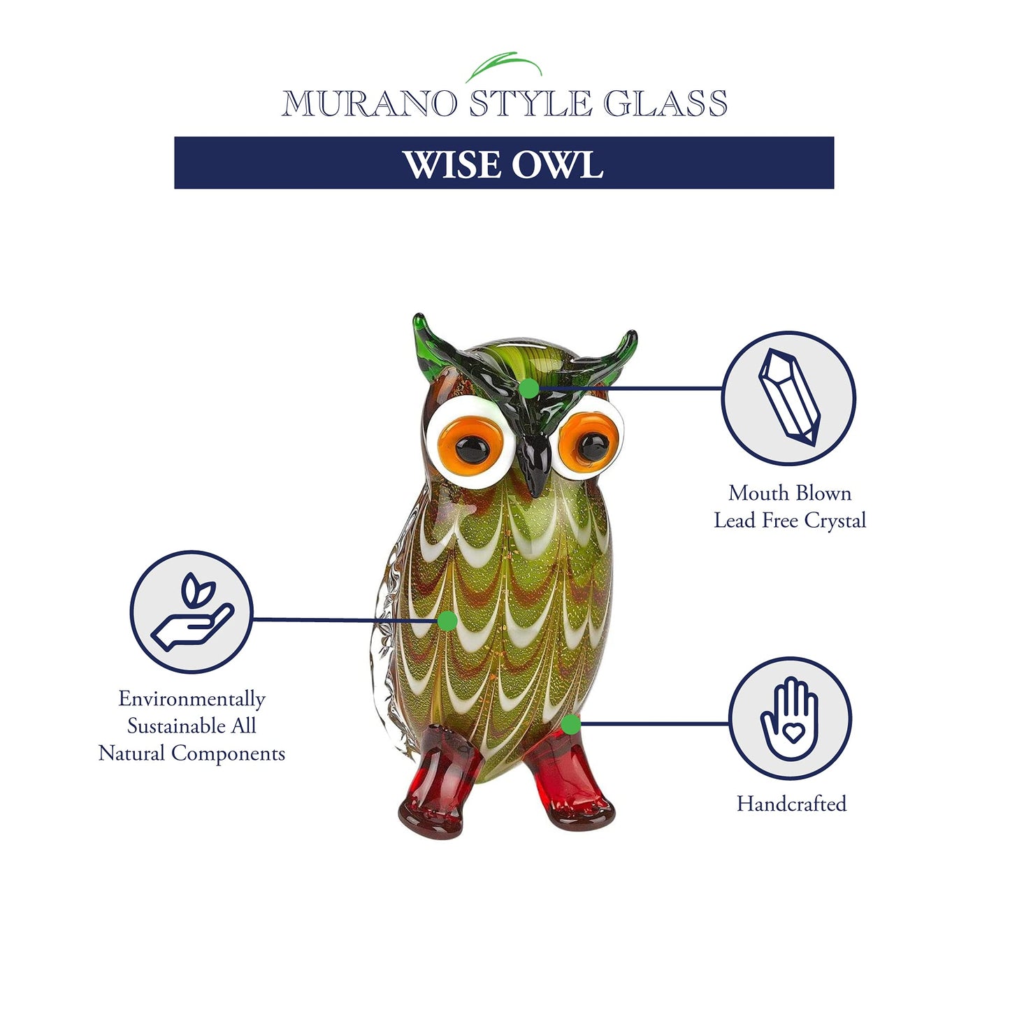 Badash Wise Owl Handcrafted Art Glass Figure QGM23772