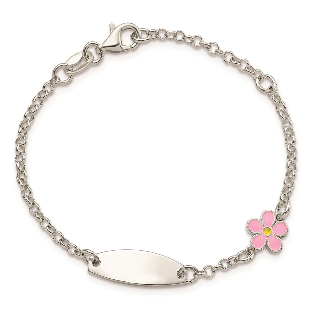 Sterling Silver Childrens Enameled Flower 5in Plus 1IN EXT ID Bracelet 6 inches