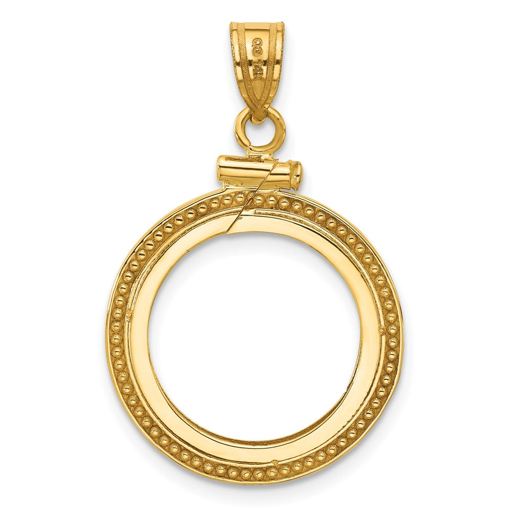 Wideband Distinguished Coin Jewelry 10k Polished and Beaded 16.5mm x 1.35mm Screw Top Coin Bezel Pendant