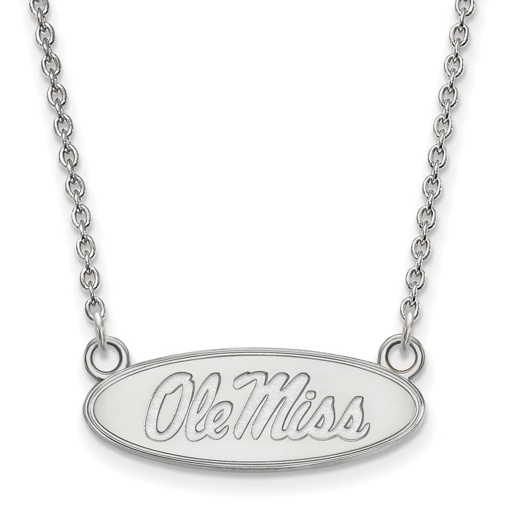 Sterling Silver Official Licensed Collegiate 18in University of Mississippi (UMS) Small Pendant w/Necklace