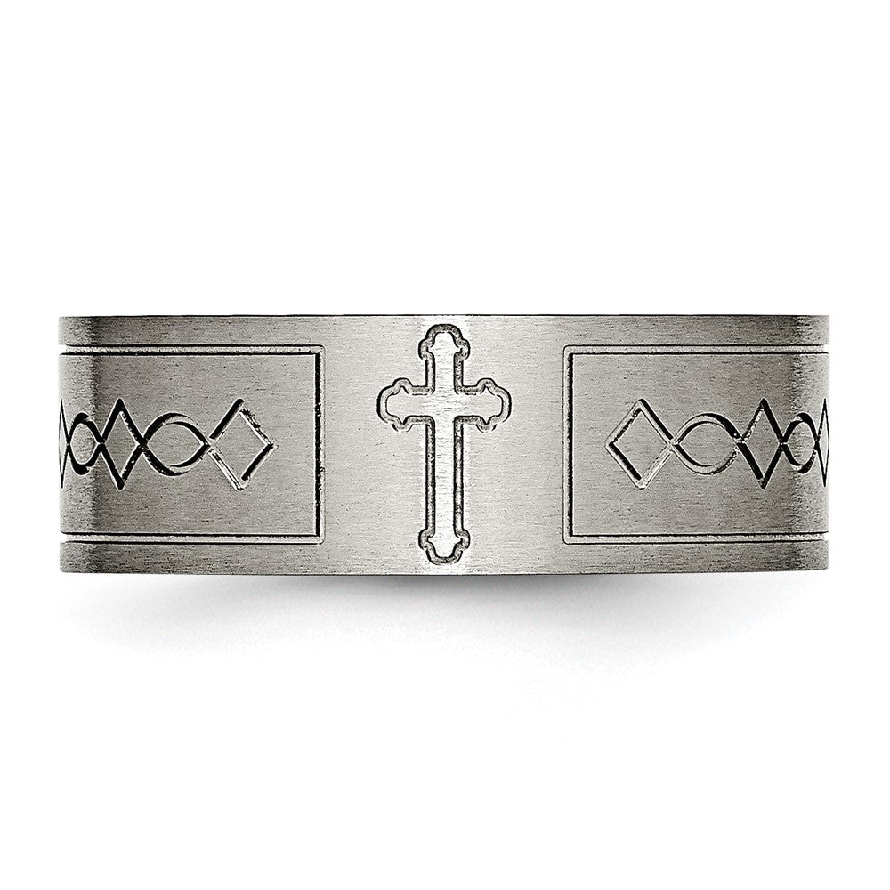 Titanium Brushed Cross Design 8mm Flat Band Size - 11