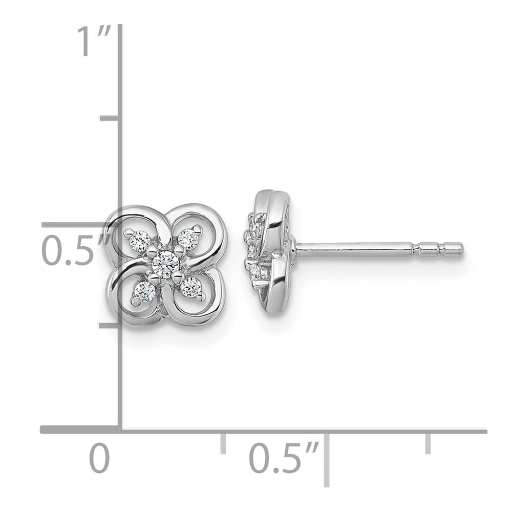 Sterling Silver Rhodium-plated Polished Fancy Flower CZ Post Earrings