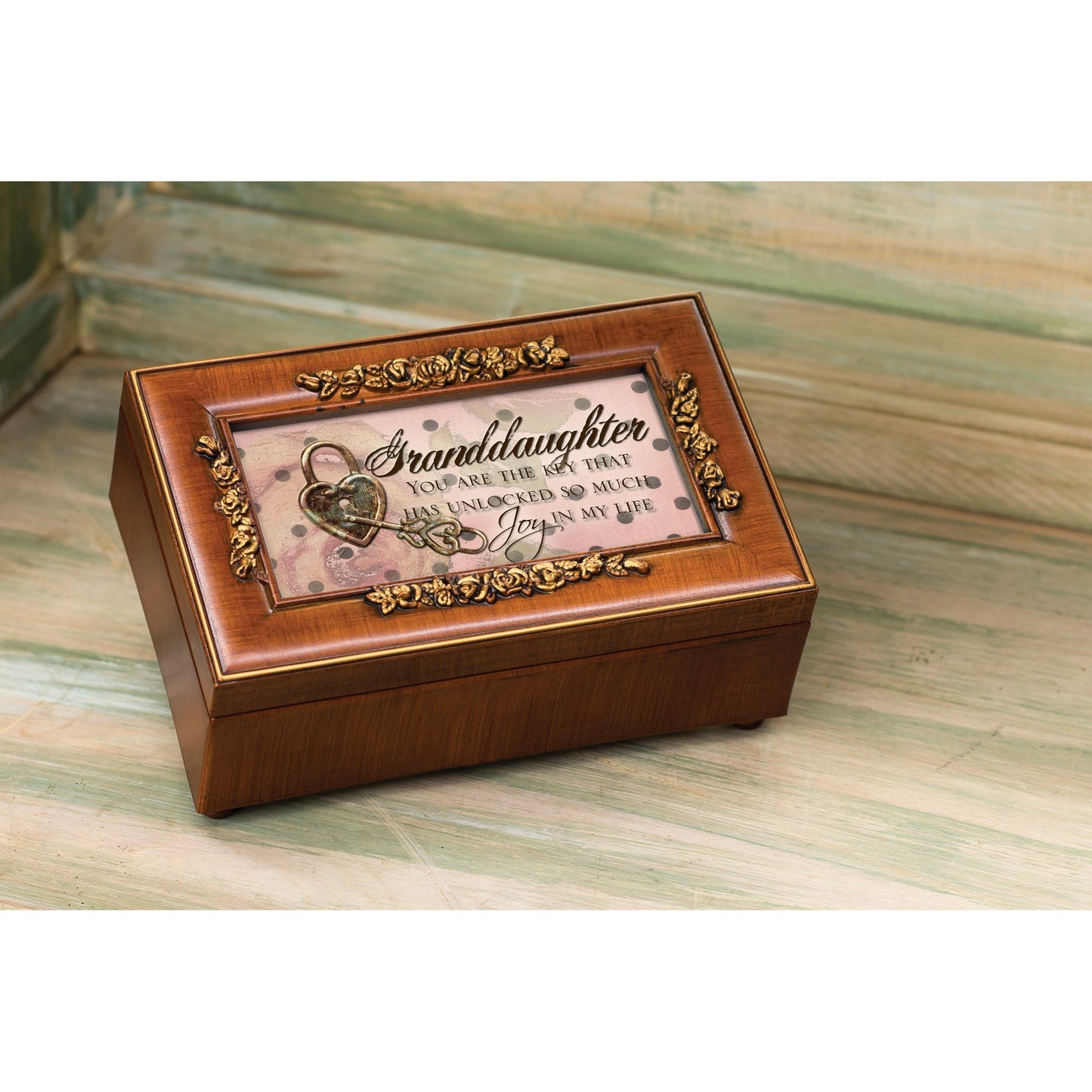Woodgrain Petite Rose Granddaughter Music Box - Perfect Daughter Gift