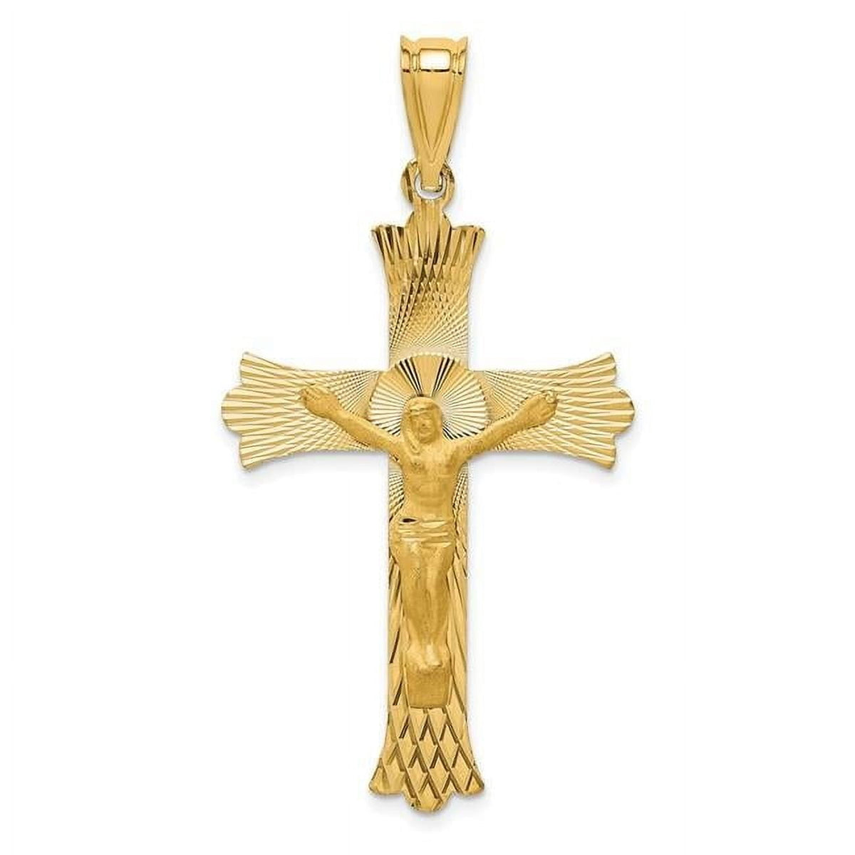 14k Polished Satin and Diamond-cut Crucifix Pendant