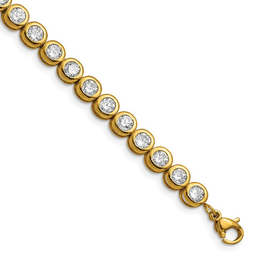 Stainless Steel Polished Yellow IP-plated w/CZ 7in w/1in ext. Bracelet 7 inches