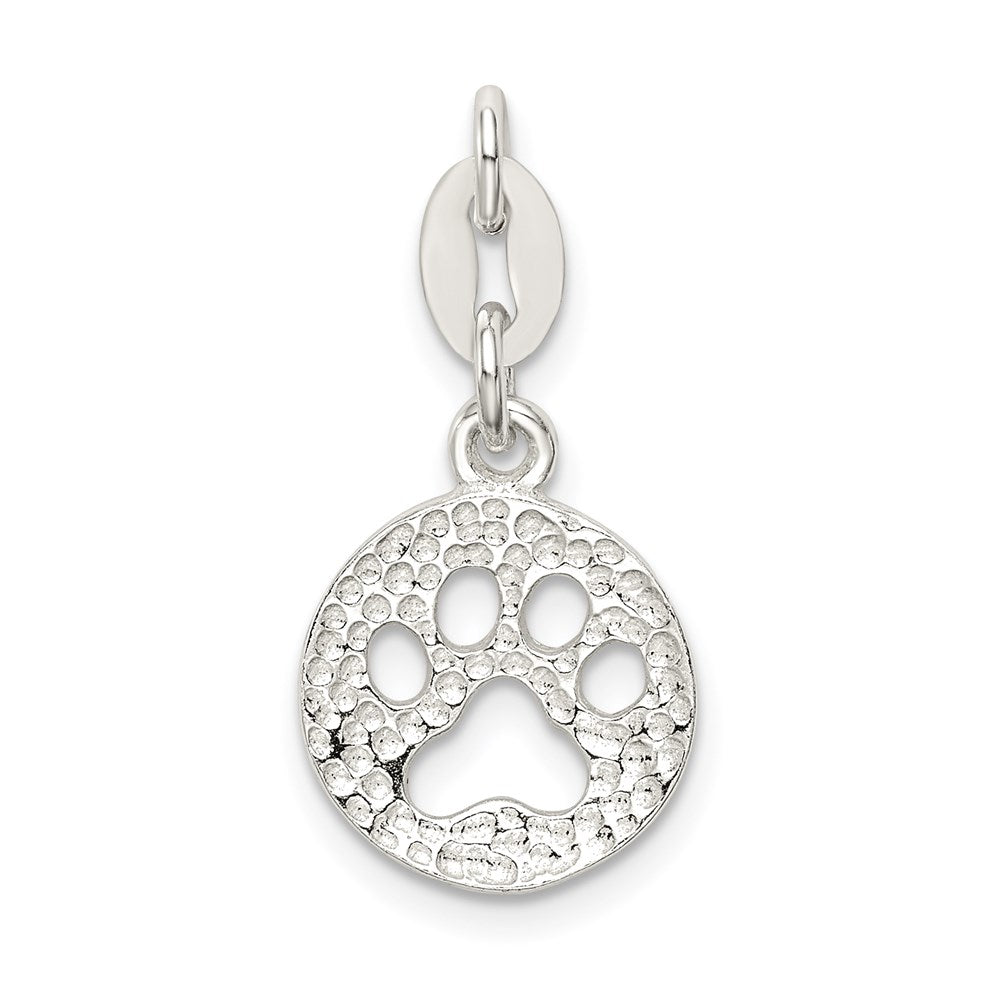 Sterling Silver Round Paw Print Necklace