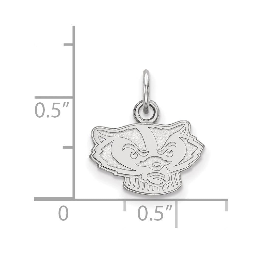 Sterling Silver Rhodium-plated LogoArt University of Wisconsin Badger Extra Small Pendant Q-SS058UWI