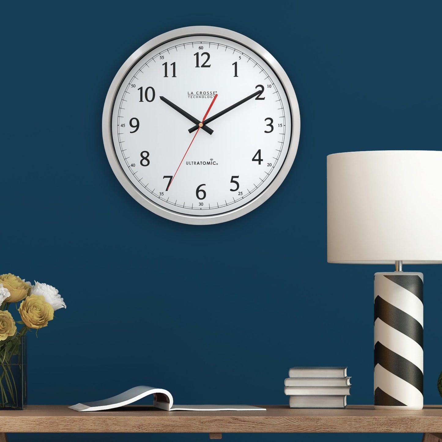 La Crosse Technology 404-1235UA-SS 14 inch UltrAtomic Analog Stainless Steel Wall Clock