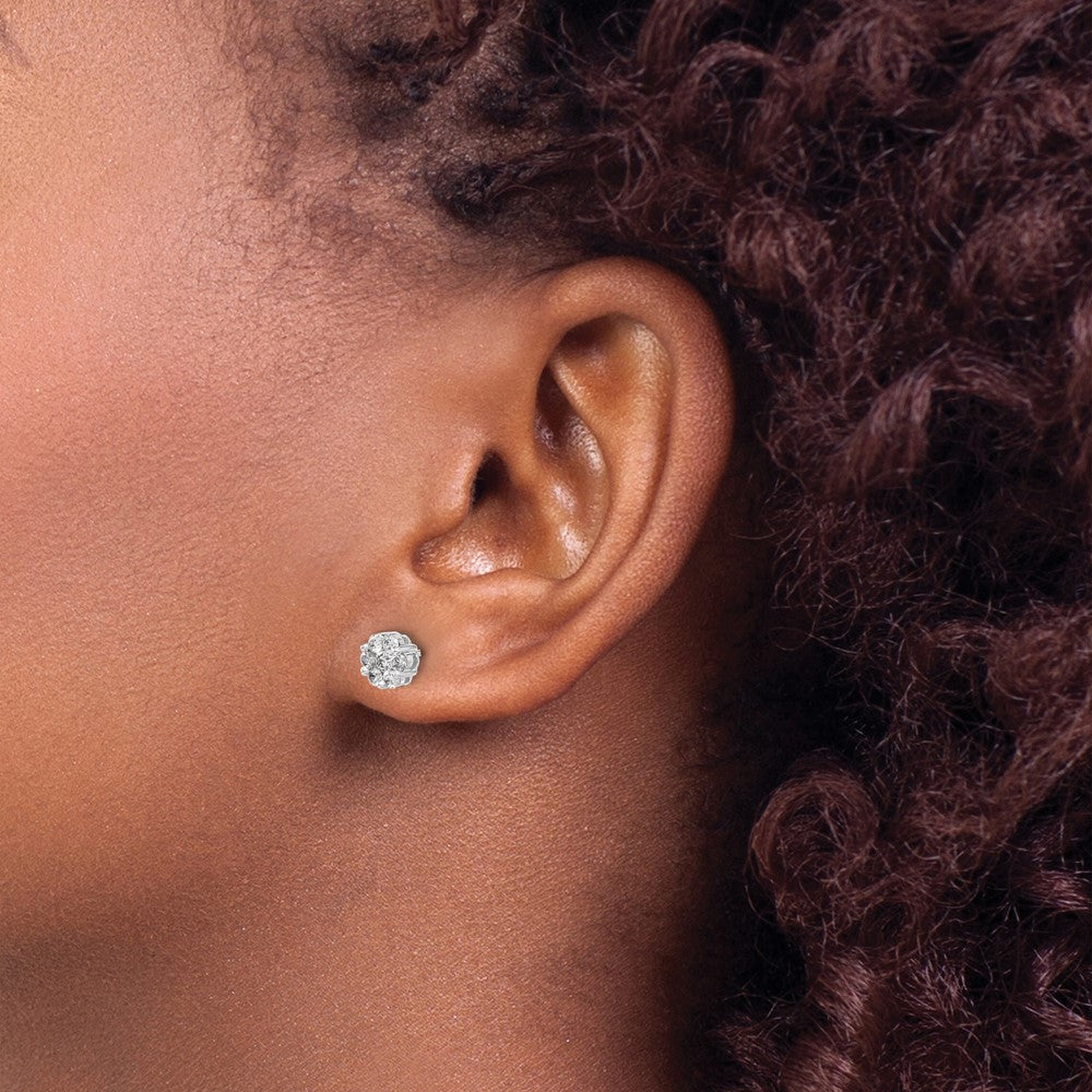 14k White Gold Diamond Cluster Push Back  Earrings