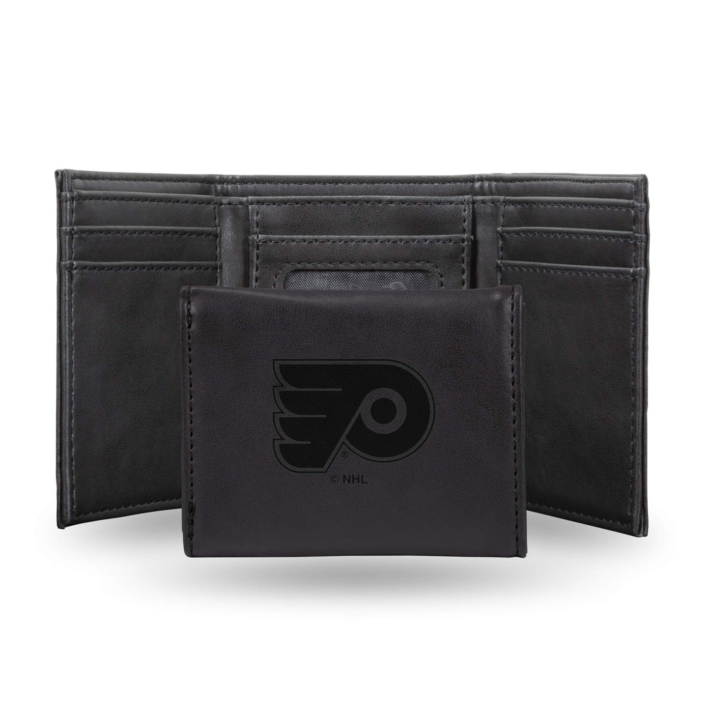 Hockey Rico Industries Philadelphia  Black Laser Engraved Trifold Laser Engraved Tri-Fold Wallet - Men's Accessory