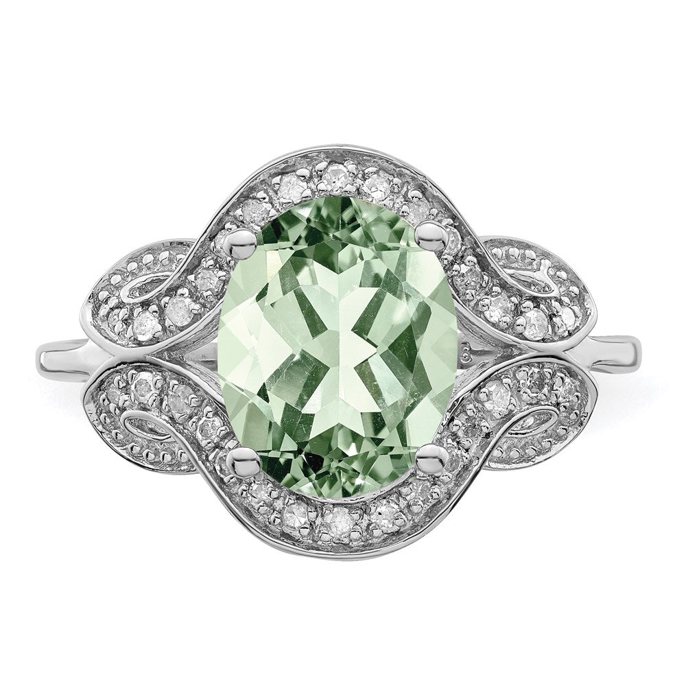 Sterling Silver Rhodium Diam. & Green Quartz Ring