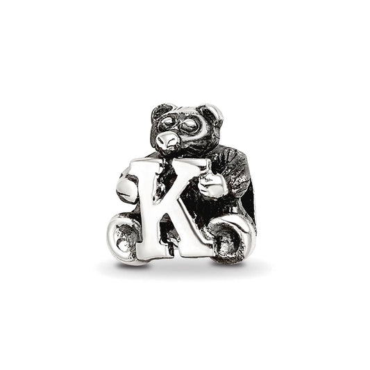 925 Sterling Silver Artisan Oxidized Reflections Teen Letter Name Personalized Monogram Initial K Bead Charm Pendant Nec