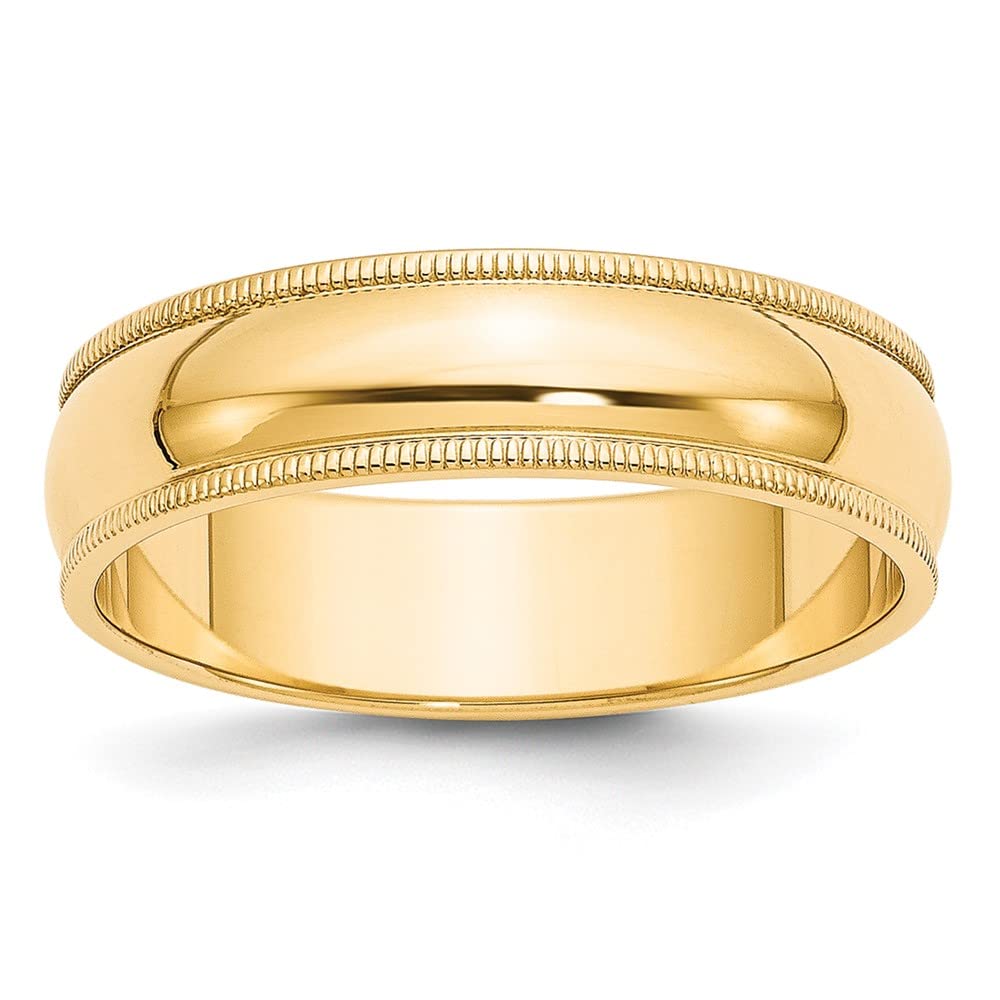 10k Yellow Gold 6mm Milgrain Half Round Wedding Band Size 6