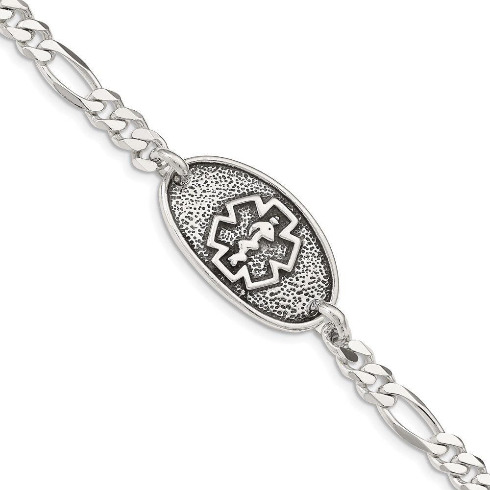 Sterling Silver Antiqued / Polished Medical Bracelet 8 inches
