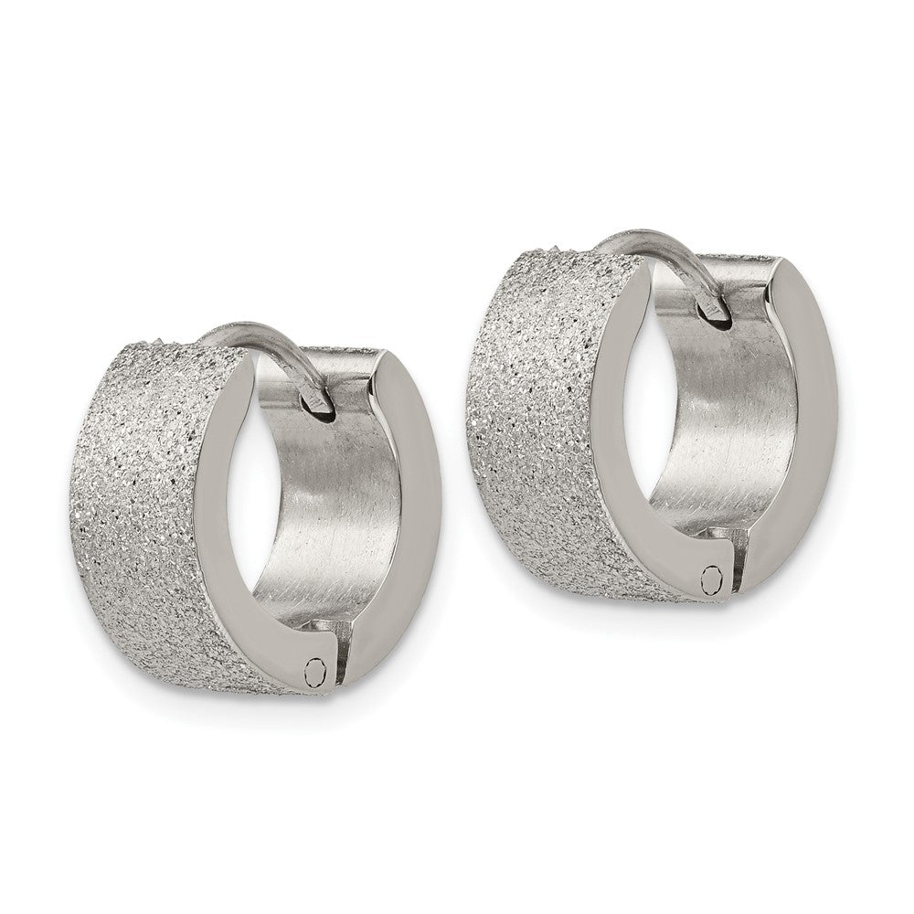 Stainless Steel Polished and Sandblasted 6mm Hinged Hoop Earrings