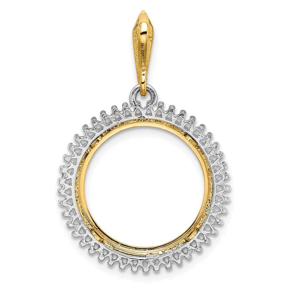 Wideband Distinguished Coin Jewelry 14k Two-tone Polished Diamond Circle 16.5mm Prong Coin Bezel Pendant Mounting