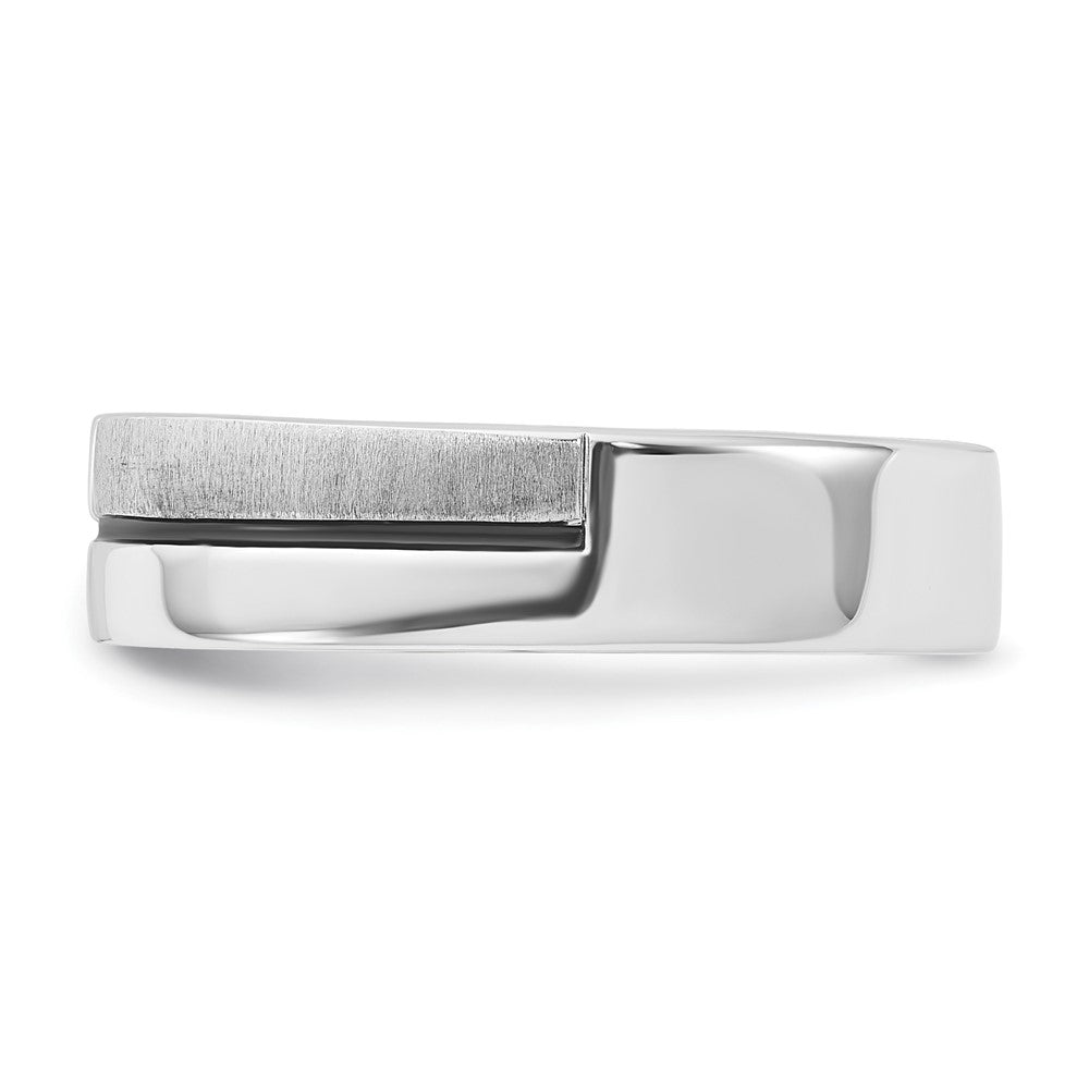 Sterling Silver & Black IP-plated Polished & Brushed Diamond Band