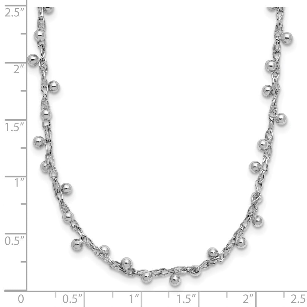 Sterling Silver Rhod-plated Polished Beaded w/3in ext. Necklace