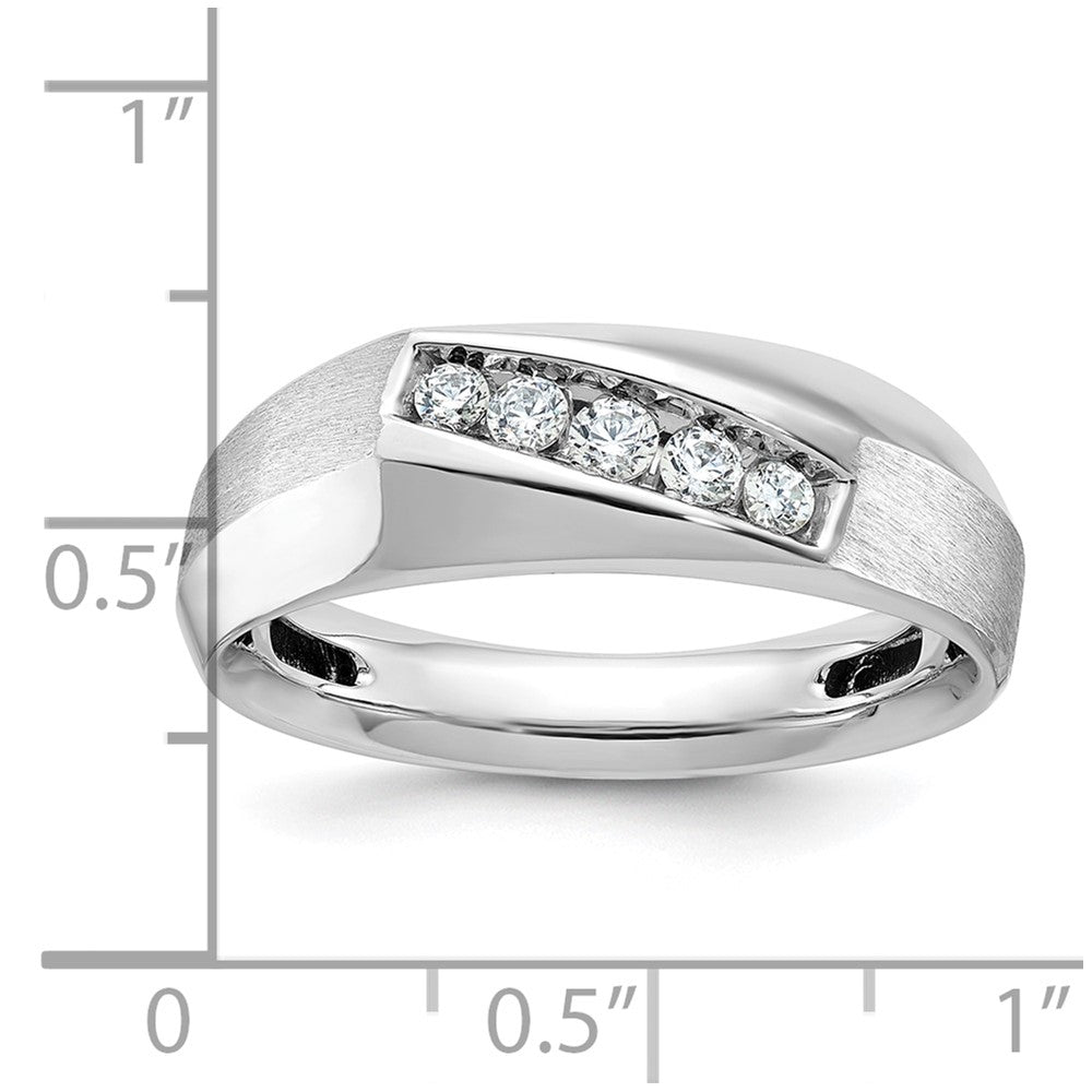 IBGoodman 14k White Gold Men's Polished and Satin 5-Stone 1/4 Carat AA Quality Diamond Ring Size 10