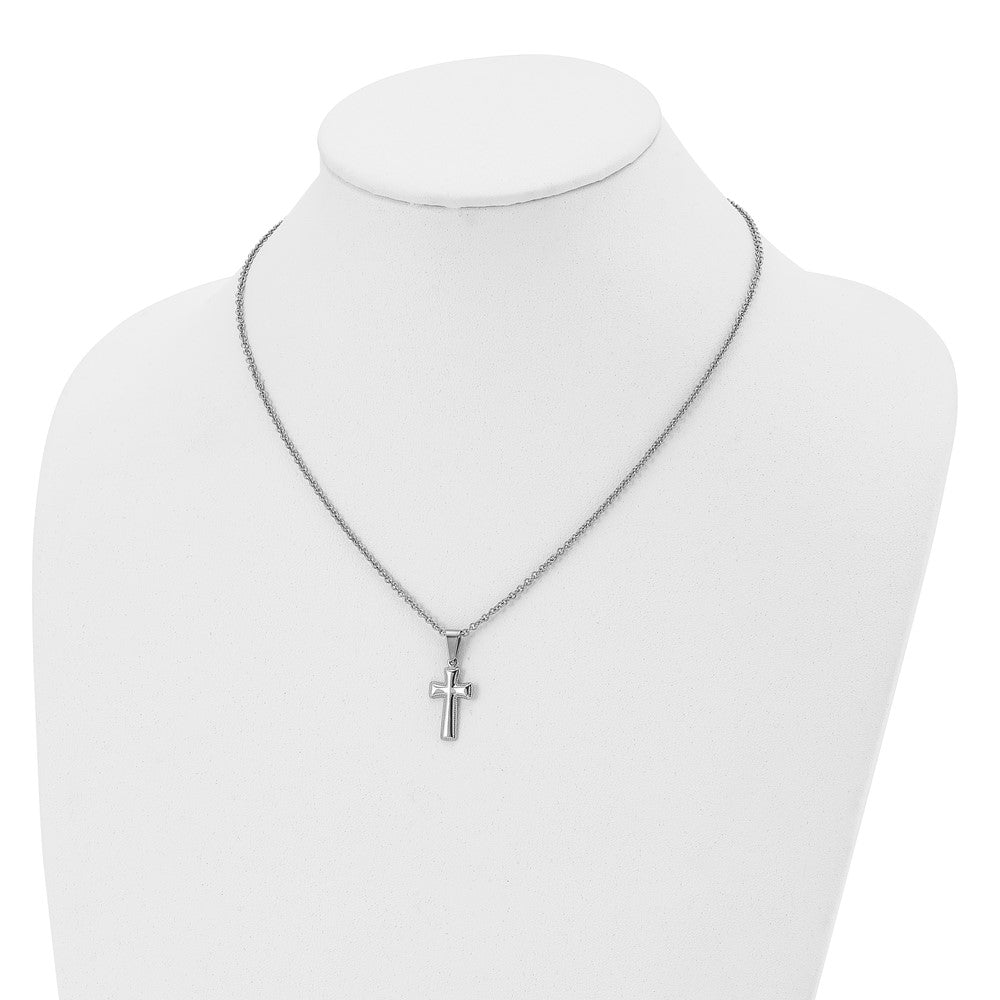Stainless Steel Polished Small Pillow Cross 18in Necklace