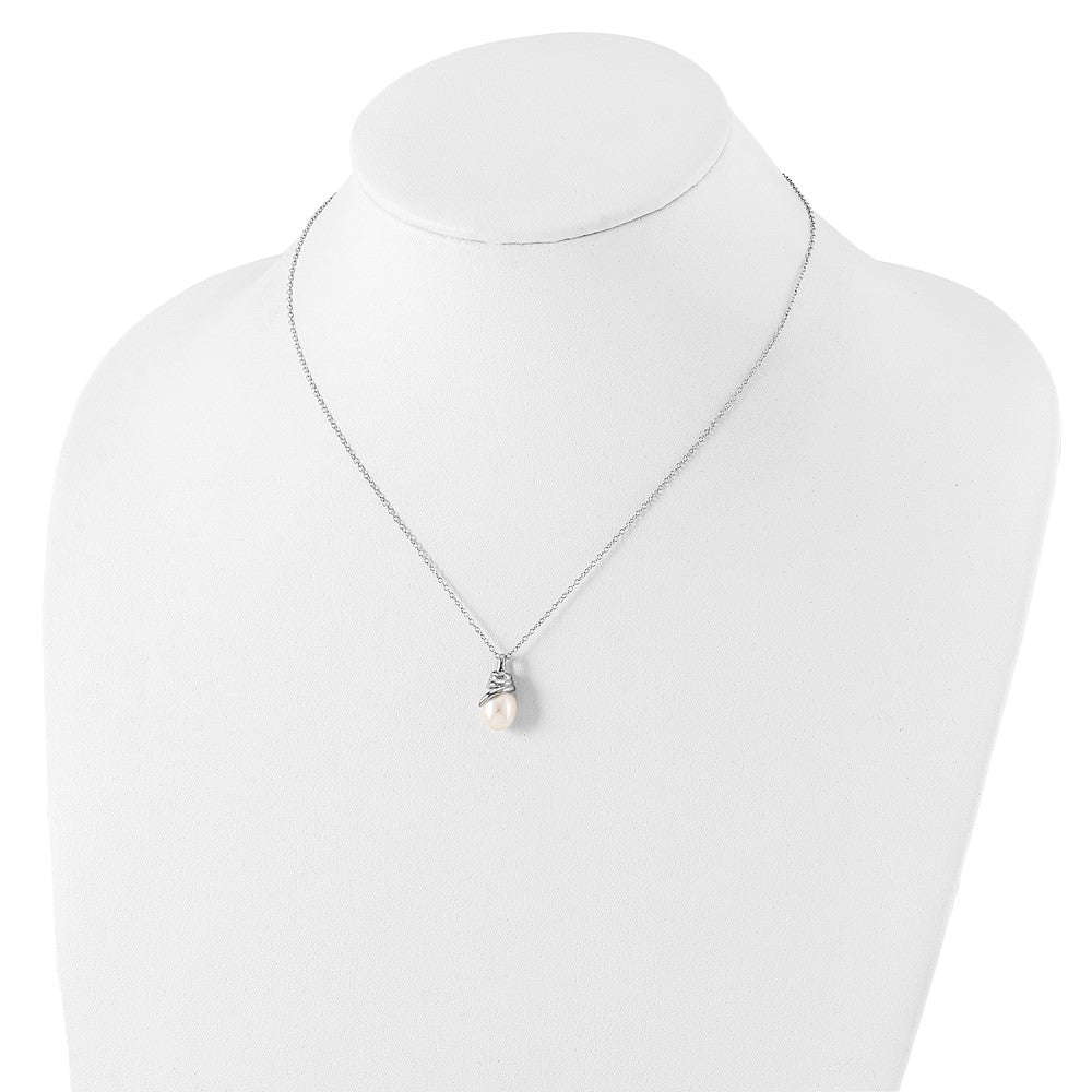 Sterling Silver Rhodium-plated 8-9mm White Teardrop Freshwater Cultured Pearl 17 inch Necklace 17 Inches