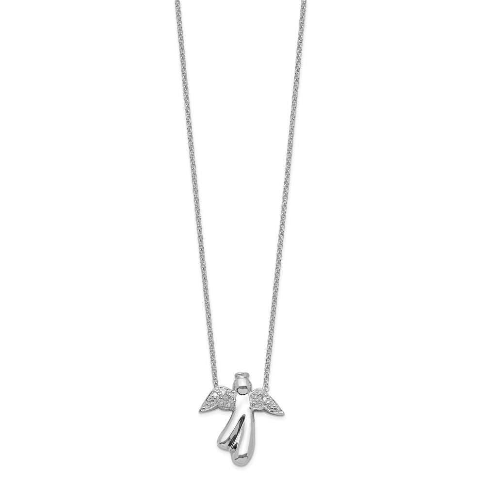 Sterling Silver Rhodium-plated Diamond Angel Necklace 18 Inches