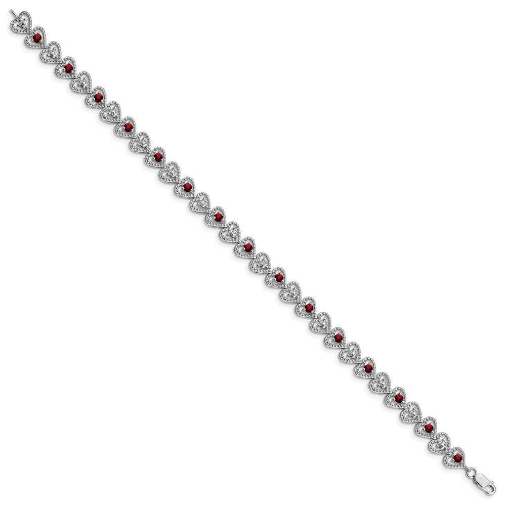 Sterling Silver Rhodium-plated Garnet Diamond Bracelet 7 inches