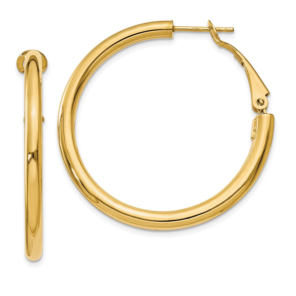14k 3x30mm Polished Round Omega Back Hoop Earrings