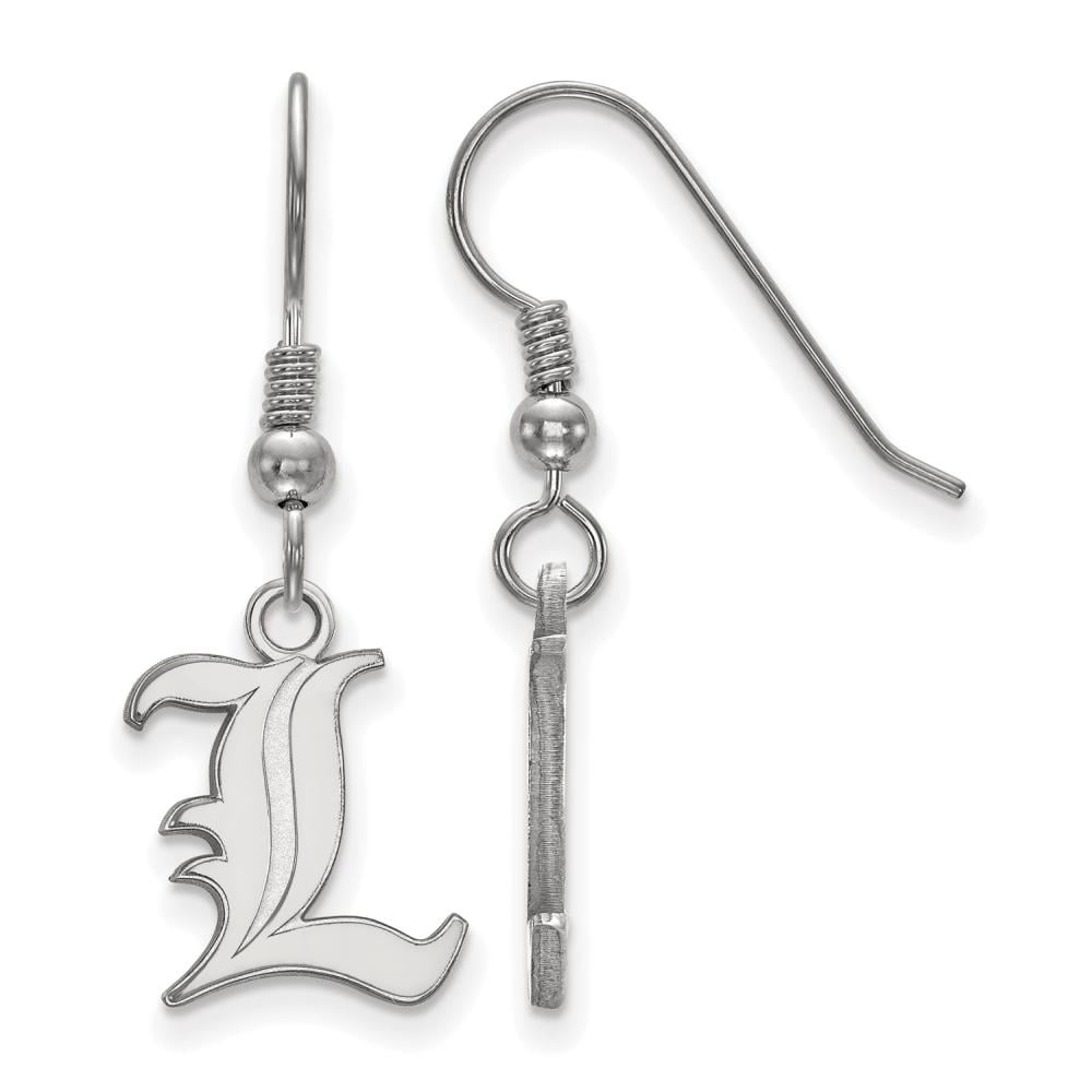 Sterling Silver Rhodium-plated LogoArt University of Louisville Letter L Small Dangle Wire Earrings Q-SS007UL