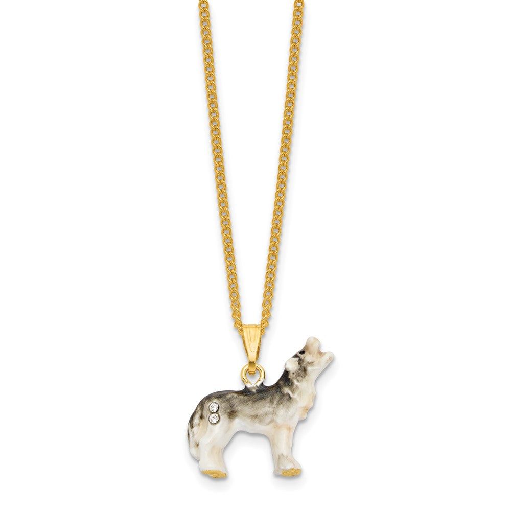 Luxury Giftware by Jere Bejeweled ROAN Howling Wolf Trinket Box with Matching 18 inch Necklace