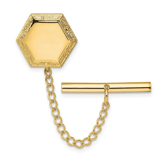 Kelly Waters Gold-plated Hexagon with Scrolled Edge Engravable Tie Tac QKW577