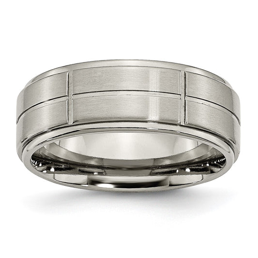 Chisel Titanium Brushed Center Block Design 8mm Ridged Edge Band