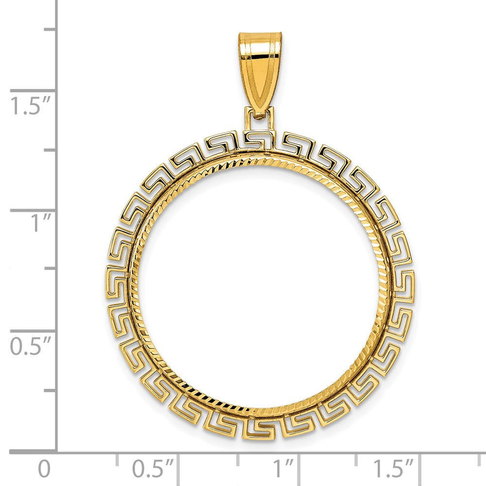 14k Diamond Cut Greek Key with 27.0mm Prong Coin Bezel Pendant